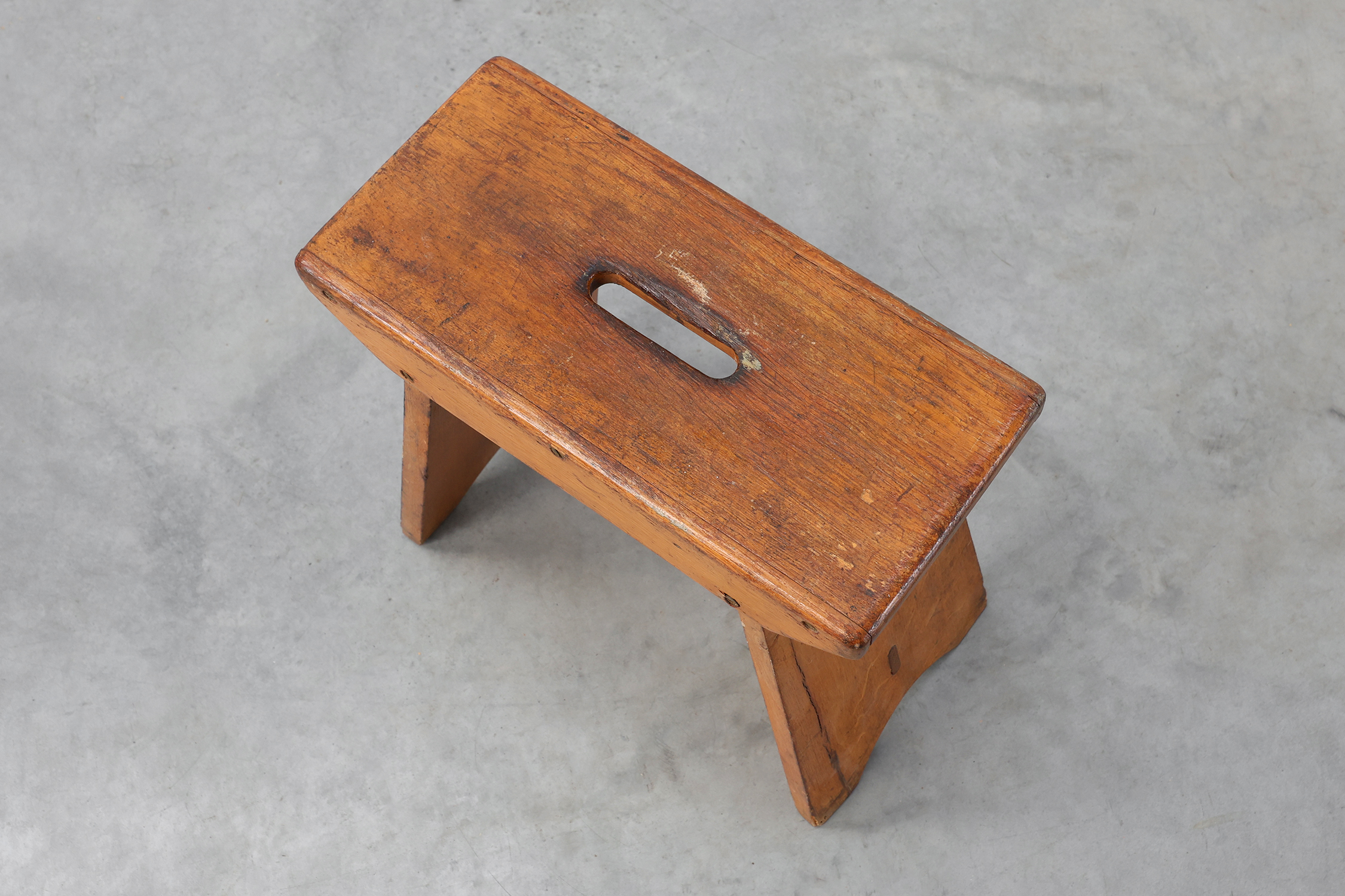 Rustic Pine Stool with Cut-Out Trestle Legs, Sweden, circa 1920thumbnail